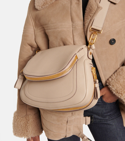Shop Tom Ford Jennifer Medium Leather Shoulder Bag In Silk Taupe