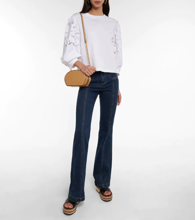 Shop See By Chloé Guipure Lace-panel Cotton Jersey Top In White