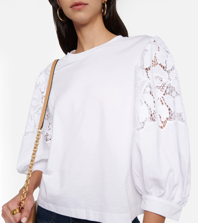 Shop See By Chloé Guipure Lace-panel Cotton Jersey Top In White