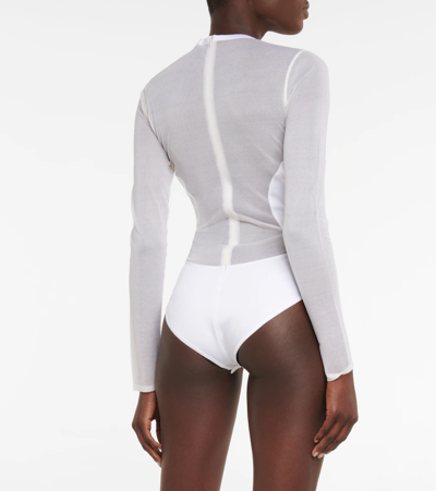 Shop Alaïa Paneled Bodysuit In Blanc