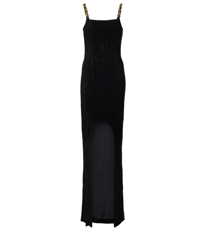 Shop Balmain Embellished Velvet Maxi Dress In 0pa Noir