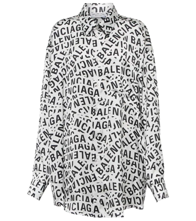 Shop Balenciaga Logo Satin Shirt In Grey