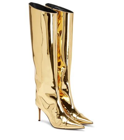 Shop Alexandre Vauthier Alex 85 Metallic Knee-high Boots In Gold