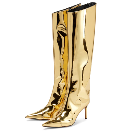 Shop Alexandre Vauthier Alex 85 Metallic Knee-high Boots In Gold