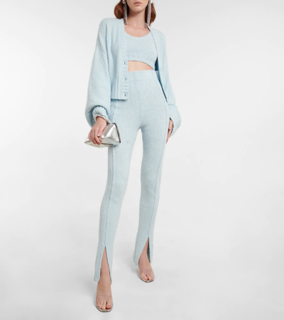 Shop Rotate Birger Christensen Aliciana Front-split Cotton-blend Pants In Frost Blue