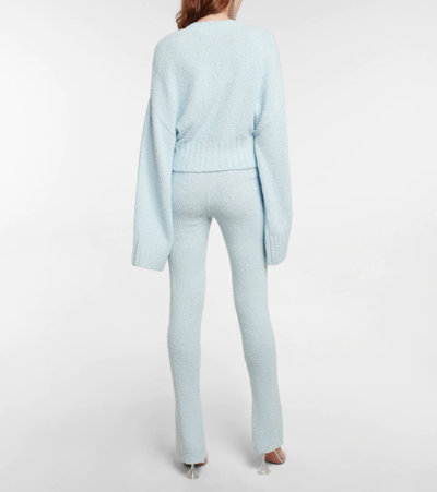 Shop Rotate Birger Christensen Aliciana Front-split Cotton-blend Pants In Frost Blue