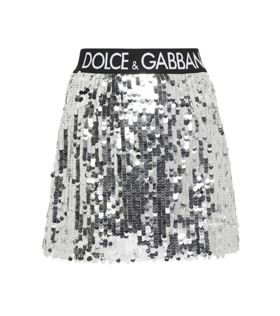 Shop Dolce & Gabbana Logo Sequined Miniskirt In Argento