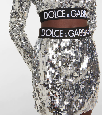 Shop Dolce & Gabbana Logo Sequined Miniskirt In Argento
