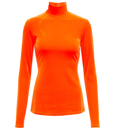 Shop Victoria Beckham Velvet Turtleneck Top In Fluorescent Orange
