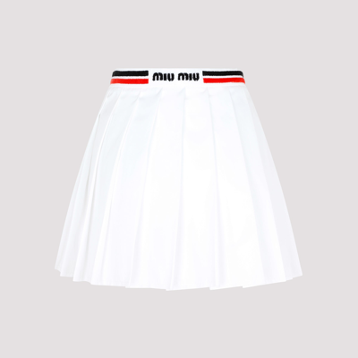 Shop Miu Miu Cotton Pleated Skirt In White