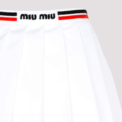 Shop Miu Miu Cotton Pleated Skirt In White