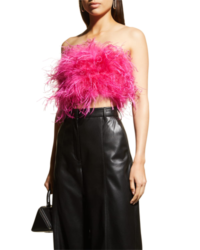 Shop Lamarque Zaina Ostrich Feather Bustier Top In Hot Pink