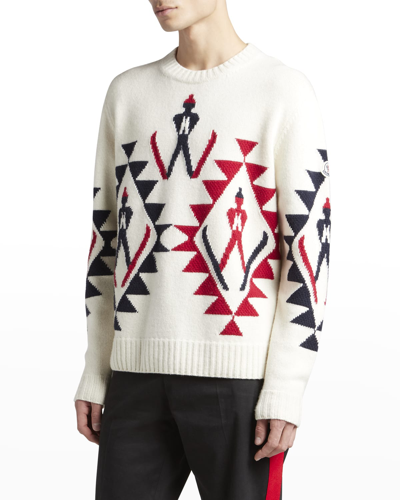 Shop Moncler Men's Intarsia Skier Wool Sweater In White