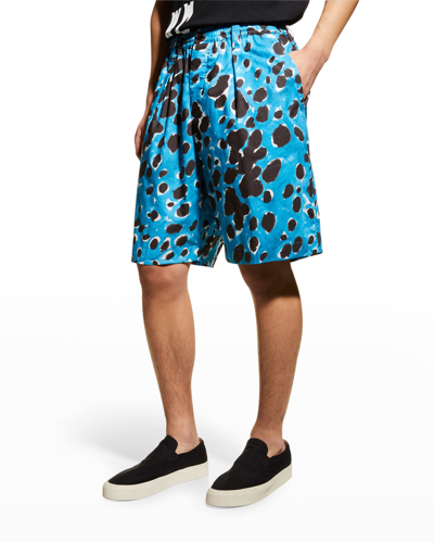 Shop Marni Men's Painted Dots Pleated Shorts In Cobalt