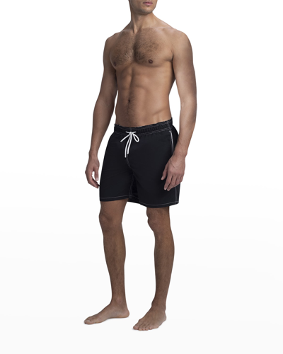 Shop Bugatchi Men's Solid Swim Trunks In Black