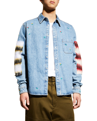 Shop Marni Men's Denim Shirt With Mohair Patches In Blue