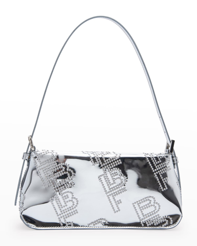 Shop By Far Dulce Studded Monogram Metallic Shoulder Bag In Silver