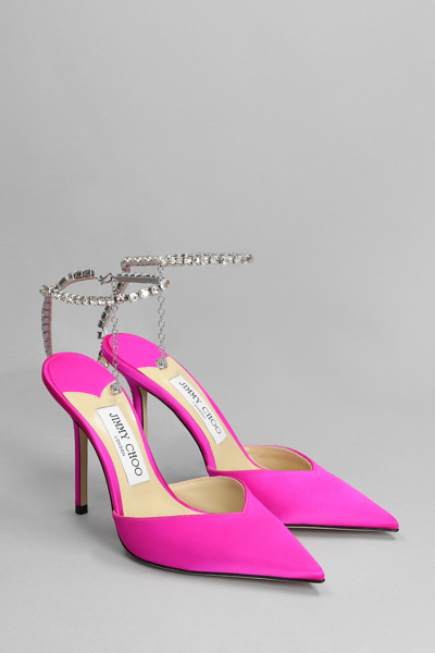 Shop Jimmy Choo Saeda 100 Pumps In Fuxia Satin