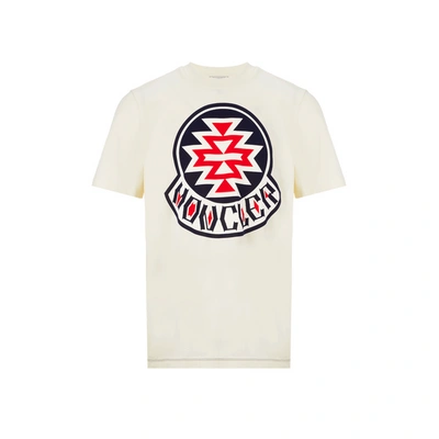 Shop Moncler T-shirt With Velvet Motif In Beige