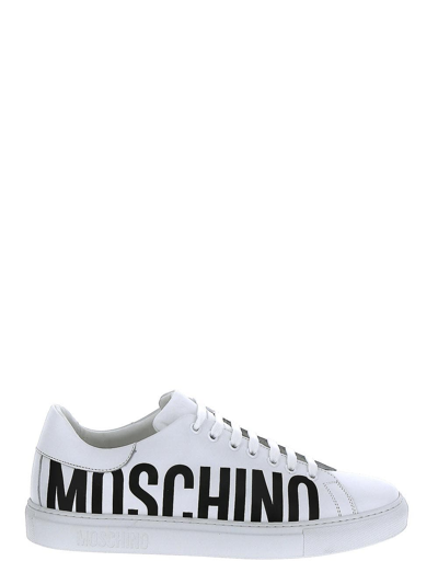 Shop Moschino Leather Low Sneakers In White