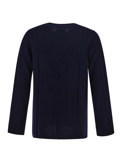 Shop Comme Des Garçons Play Embroidered Heart Knit Sweater In Blue