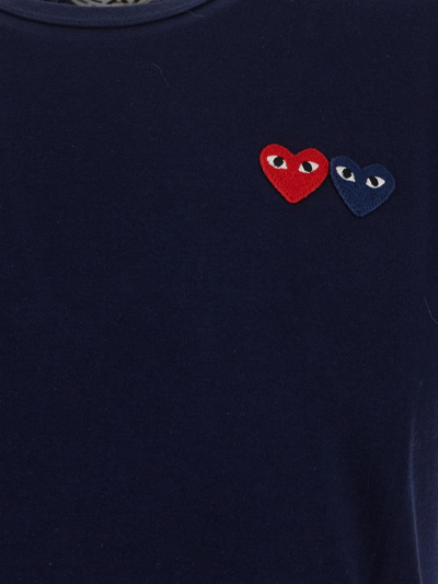 Shop Comme Des Garçons Play Double Embroidered Heart T-shirt In Blue