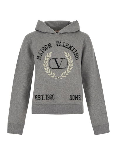 Shop Valentino Maison  Embroidered Cotton Sweatshirt In Grey
