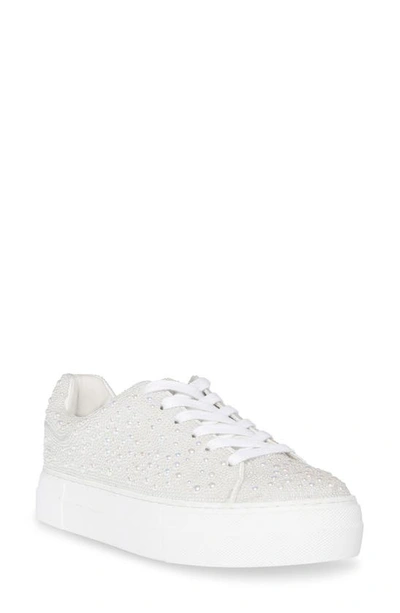 Betsey Johnson Sidny Pearl Rhinestone Platform Sneakers In Ivory