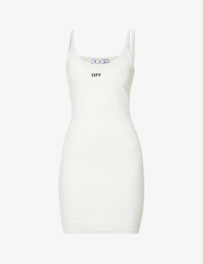 Shop Off-white C/o Virgil Abloh Womens White Black Stamp Logo-print Stretch-cotton Mini Dress
