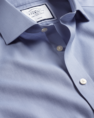 Shop Charles Tyrwhitt Men's  Cutaway Collar Non-iron Twill Dress Shirt- Indigo Blue Single Cuff Size Mediu