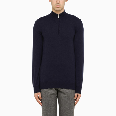 Shop Brunello Cucinelli Blue Turtleneck Sweater With Zip