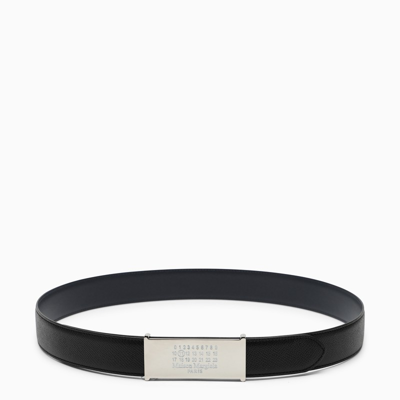 Shop Maison Margiela Black Leather Belt With A Silver Buckle