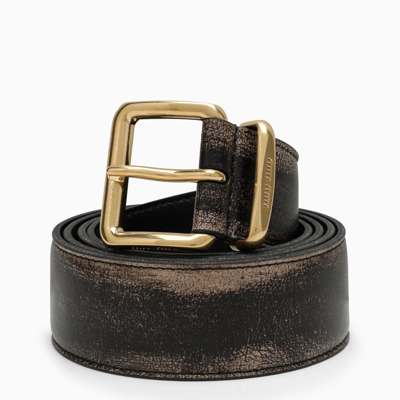 Miu Miu Distressed Leather Belt In Nero