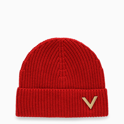 Shop Valentino Red Cashmere Beanie With V Plaque