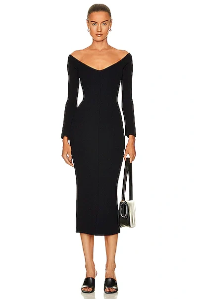 Khaite Pia Off-the-shoulder Rib Midi Dress In Black