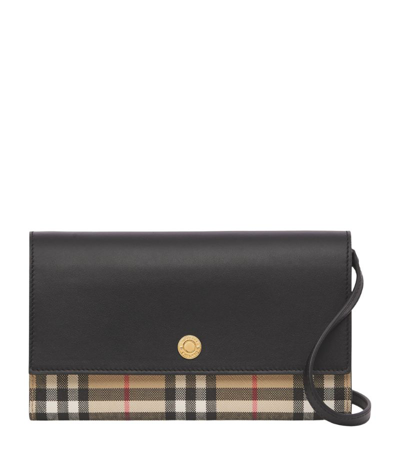 Shop Burberry Leather Vintage Check Chain Wallet In Neutrals