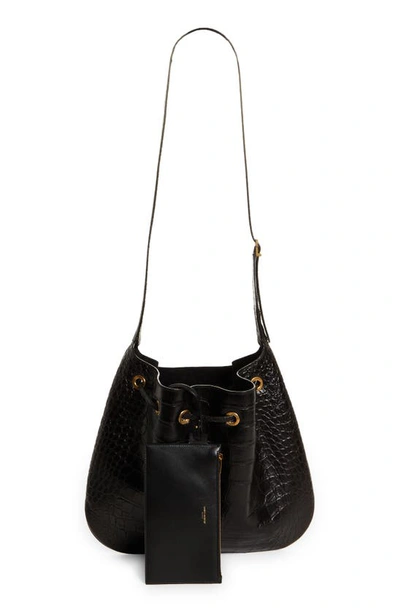 SAINT LAURENT SAINT LAURENT PARIS VII FLAT CROC EMBOSSED LEATHER HOBO BAG 