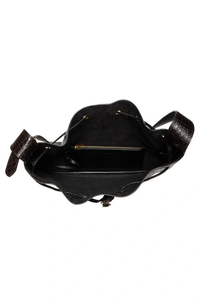 Saint Laurent Paris Vii Flat Croc Embossed Leather Hobo Bag In Nero