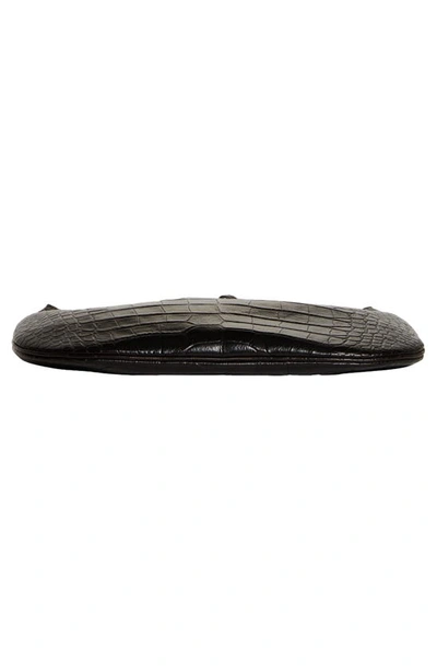 Saint Laurent Paris Vii Flat Croc Embossed Leather Hobo Bag In Nero