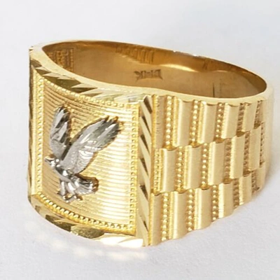 Pre-owned Mans Solid 14k Yellow White Gold Eagle Ring S 8 9 10 11 12