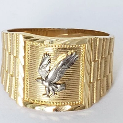 Pre-owned Mans Solid 14k Yellow White Gold Eagle Ring S 8 9 10 11 12