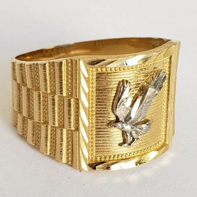 Pre-owned Mans Solid 14k Yellow White Gold Eagle Ring S 8 9 10 11 12