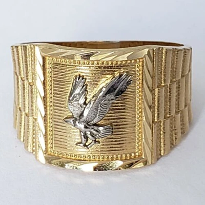 Pre-owned Mans Solid 14k Yellow White Gold Eagle Ring S 8 9 10 11 12