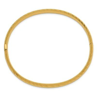 Pre-owned Skyjewelers Real 14kt Yellow Gold 4/16 Textured Hinged Bangle; 7.5 Inch