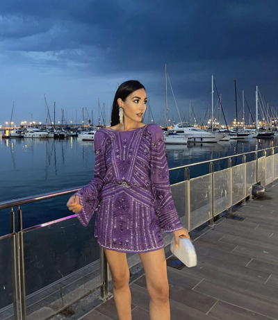 Pre-owned Zara Nwt_ Beaded Tunic Short Dress Purple 7521/007_size S-m,m-l |  ModeSens