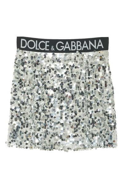 Shop Dolce & Gabbana Sequin Skirt In S0998 Argento