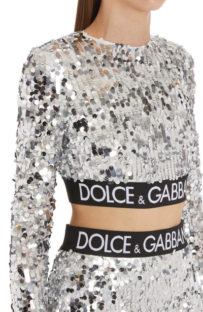 Shop Dolce & Gabbana Sequin Crop Top In S0998 Argento