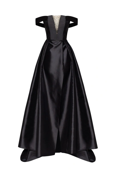 Shop Millà Black Classic Atlas Dress With Plunging Neckline And High Slit