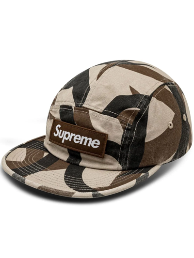 Shop Supreme Military-print Camp Cap In Brown