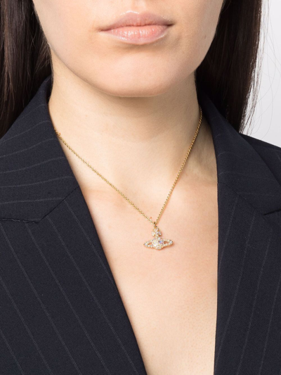 Shop Vivienne Westwood Logo Pendant Necklace In Gold